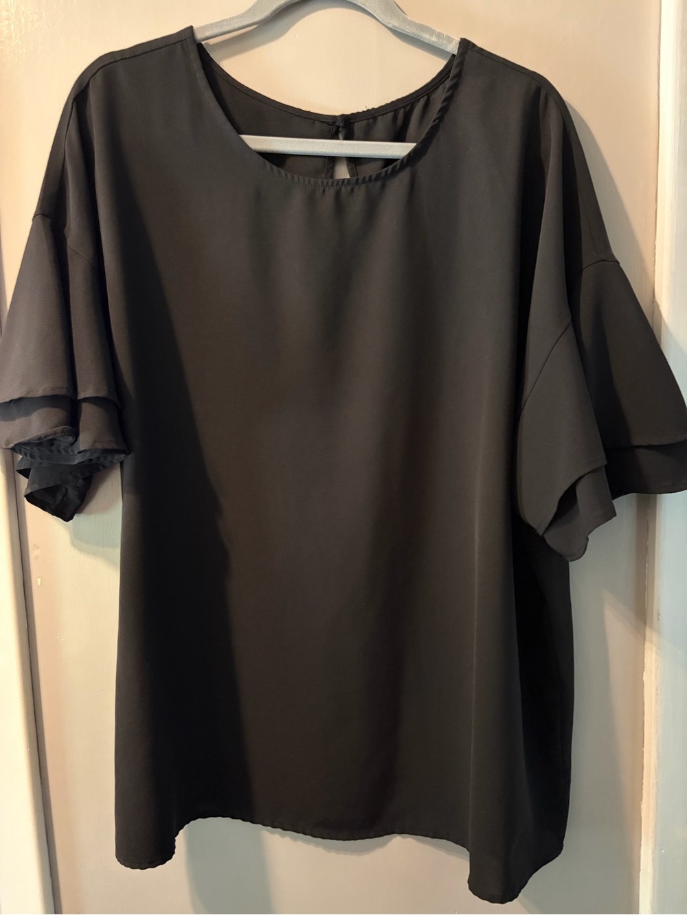 Women's Black Layered-Sleeve Blouse - Classic